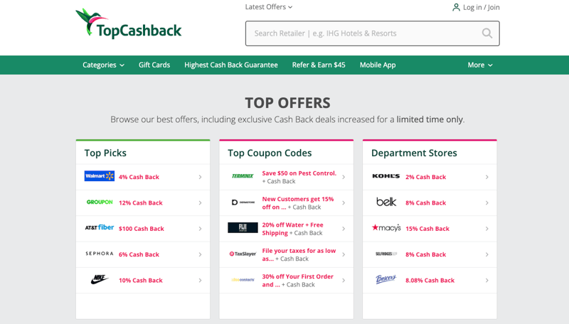 topcashback offers